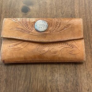 Vintage Embossed Leather Wallet with Silver Accent Made in Paraguay